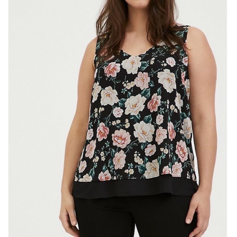 NWT torrid black floral‎ chiffon double layer blouse